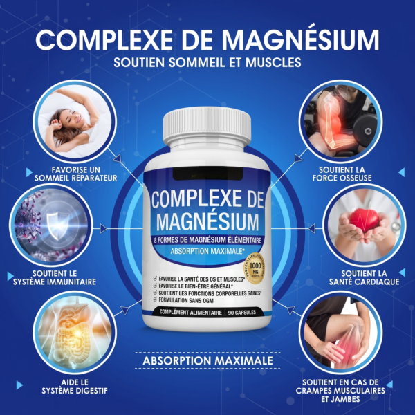 Magnesium Complex 1000mg — 8 Formes, Sommeil, Crampes, vitalité